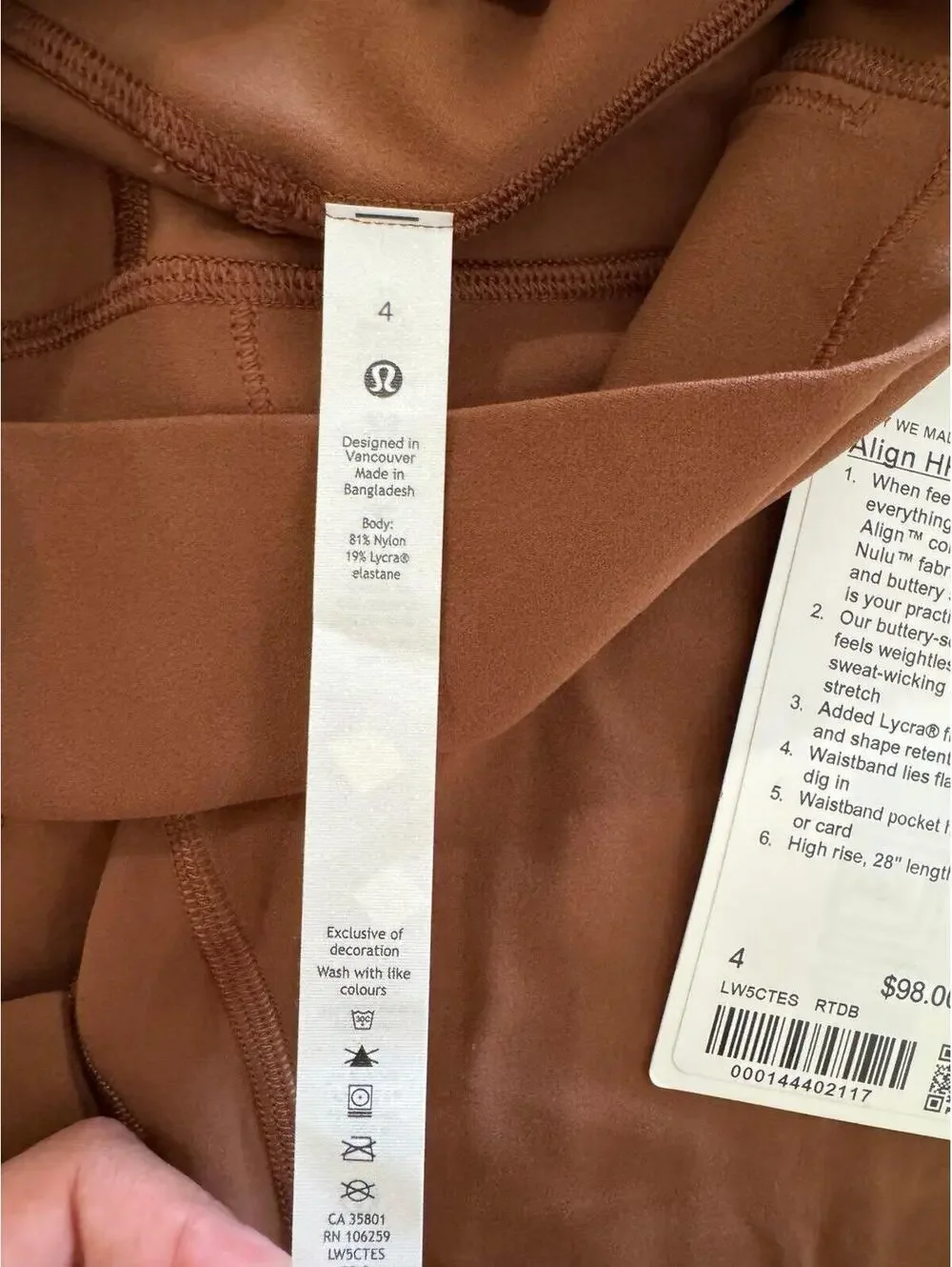 Lululemon Align High Rise 28” Roasted Brown Size 4 NWT